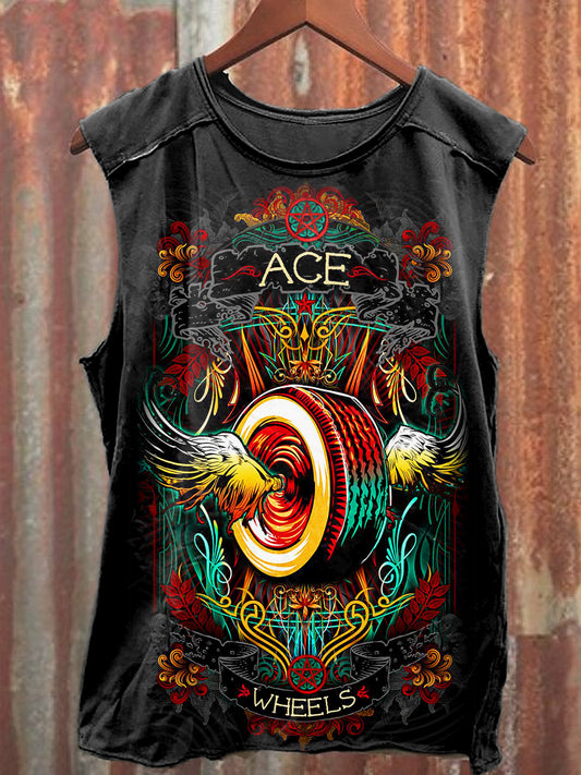 Men's Casual ACE Wheels Printed Tank Top