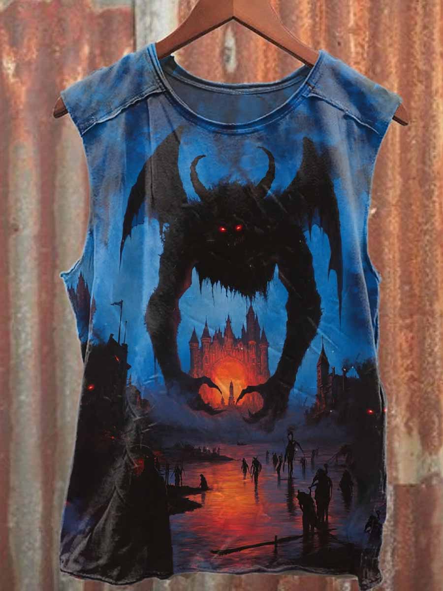 Retro Graffiti Print Casual Cotton Tank Top
