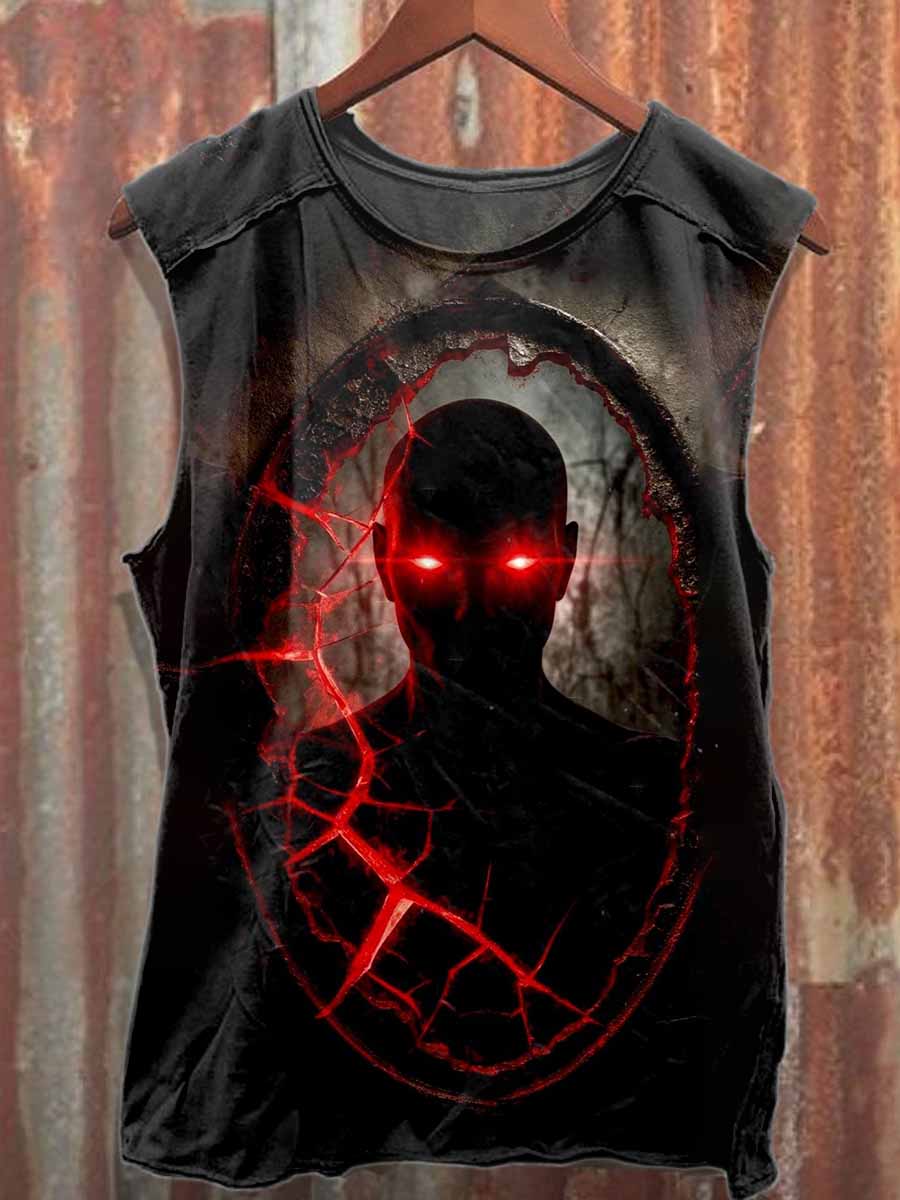 Vintage Dark Mask Graffiti Print Cotton Loose Tank Top