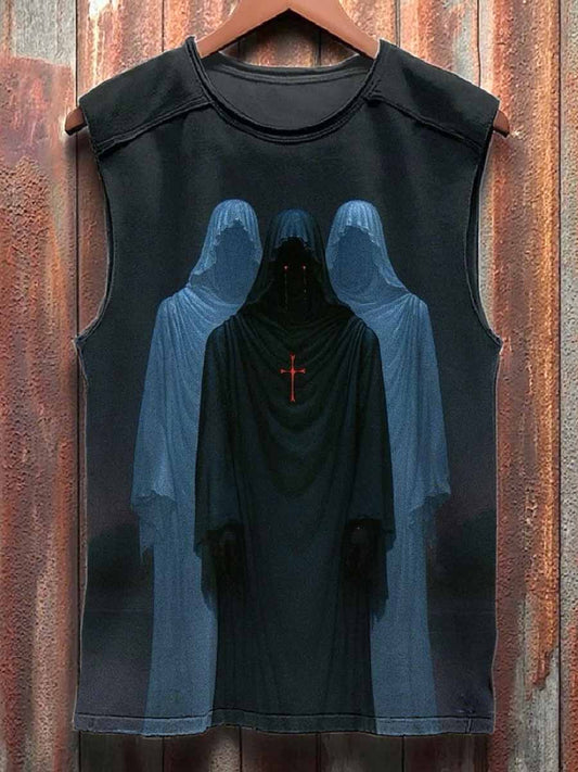 Vintage Dark Ghost Print Cotton Loose Tank Top