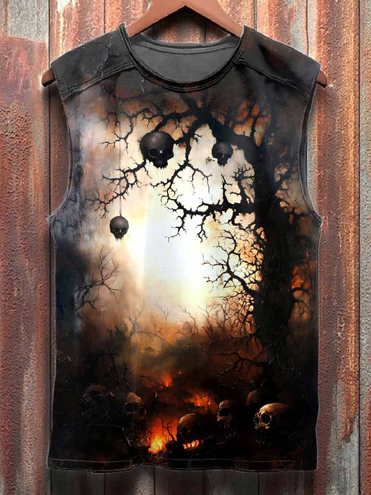 Vintage Dark Graffiti Print Cotton Loose Tank Top