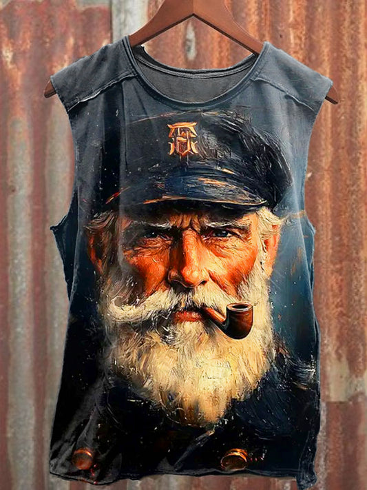 Men's Casual Smoking Elderly Printed Tank Top