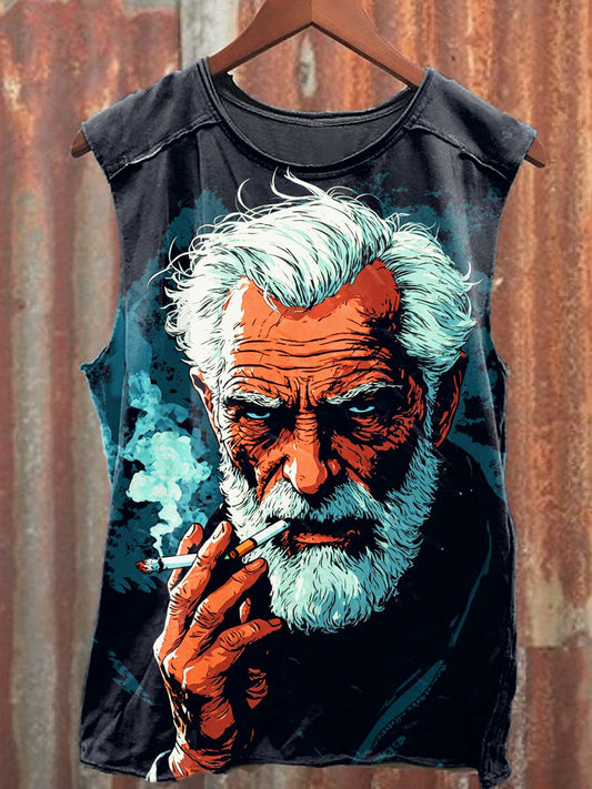 Men's Casual Smoking Elderly Printed Tank Top