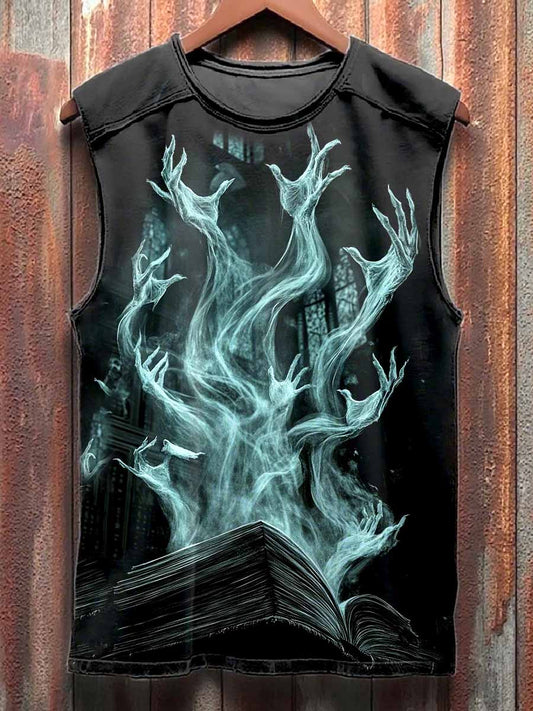 Vintage Dark Ghost Claw Print Cotton Loose Tank Top