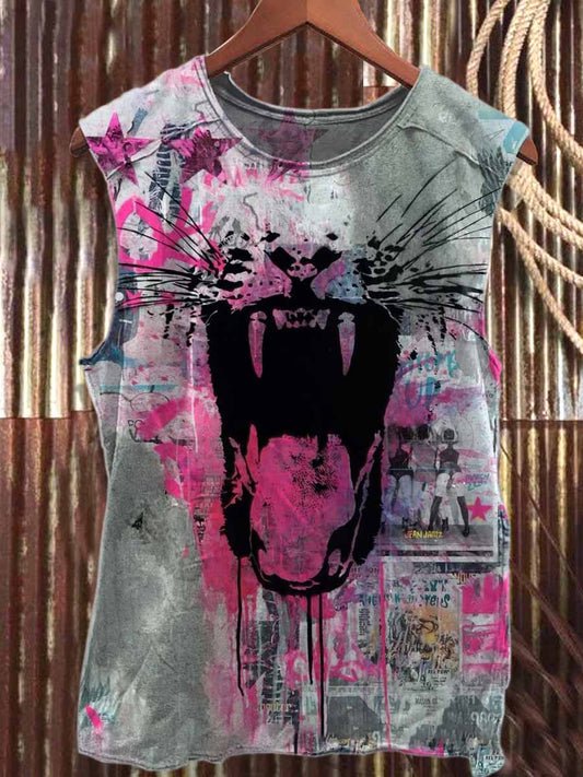 Fantasy Graffiti Print Cotton Loose Tank Top