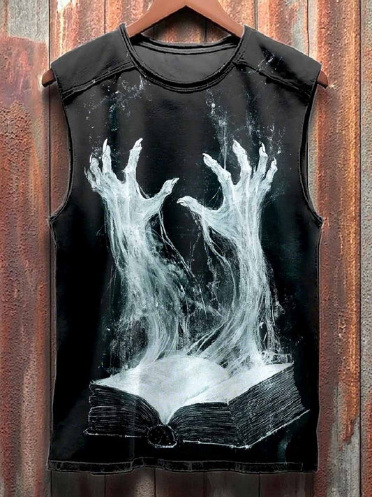 Vintage Dark Ghost Claw Print Cotton Loose Tank Top