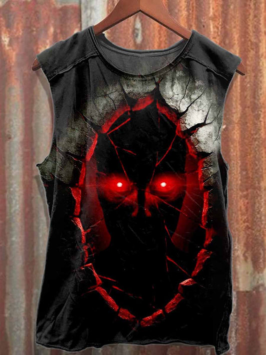 Vintage Dark Mask Graffiti Print Cotton Loose Tank Top