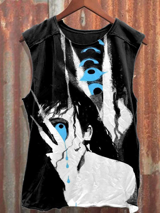 Retro Graffiti Print Casual Cotton Tank Top
