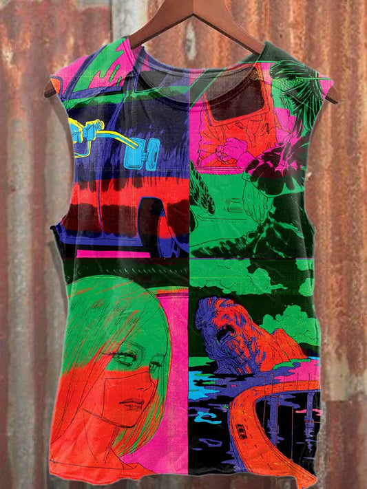 Retro Graffiti Print Casual Cotton Tank Top