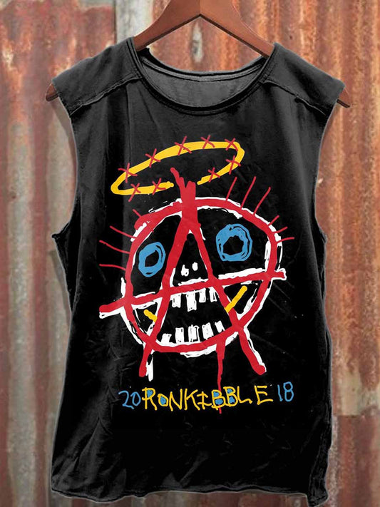 Retro Graffiti Print Casual Cotton Tank Top