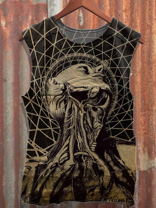 Retro Graffiti Print Casual Cotton Tank Top