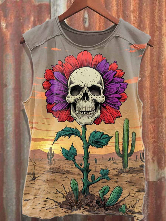 Retro Graffiti Skull Print Casual Cotton Tank Top