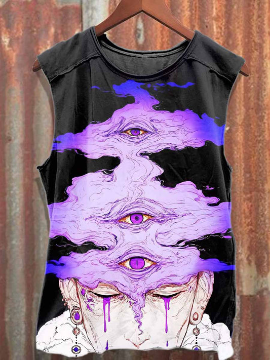 Retro Graffiti Print Casual Cotton Tank Top