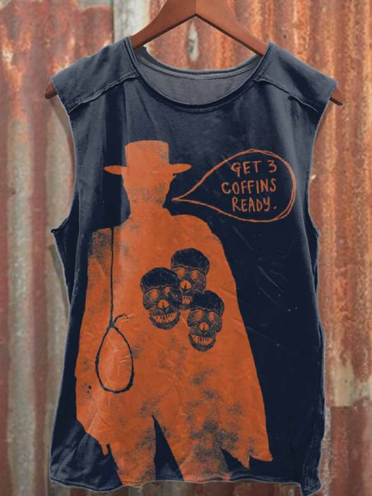 Vintage Western Print Casual Cotton Tank Top