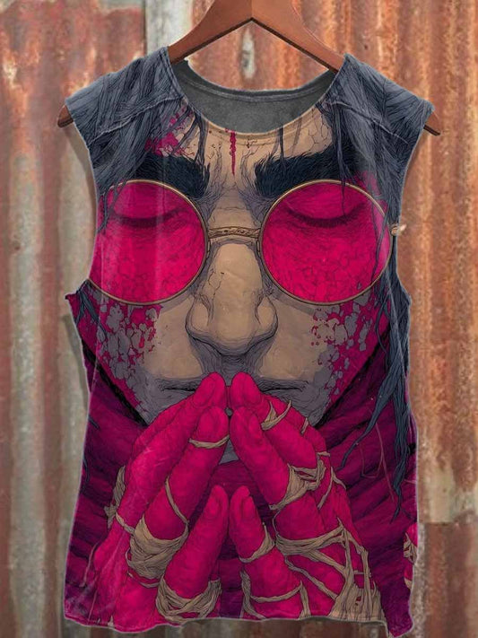 Retro Graffiti Print Casual Cotton Tank Top