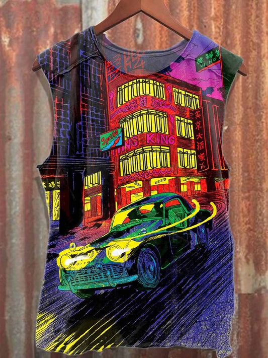 Retro Graffiti Print Casual Cotton Tank Top