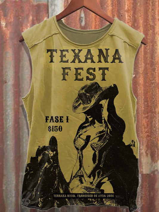 Vintage Western Print Casual Cotton Tank Top