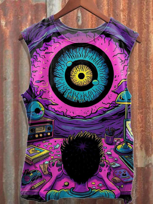 Retro Graffiti Print Casual Cotton Tank Top