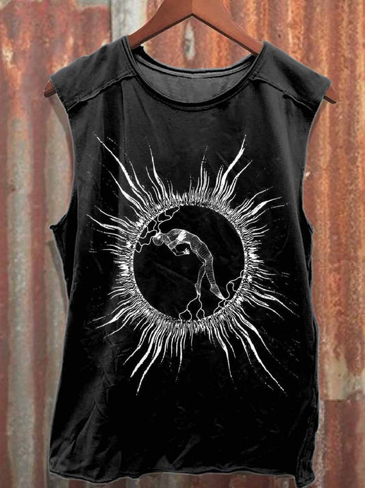Retro Graffiti Print Casual Cotton Tank Top