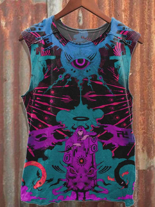 Retro Graffiti Print Casual Cotton Tank Top