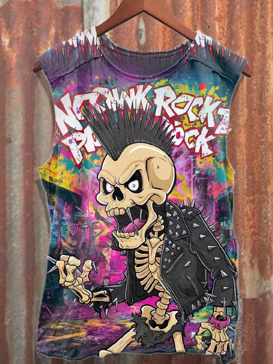 Retro Graffiti Skull Print Casual Cotton Tank Top