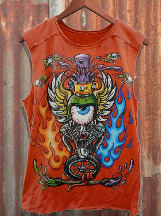 Retro Graffiti Print Casual Cotton Tank Top