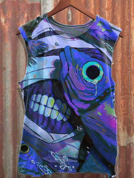 Retro Graffiti Print Casual Cotton Tank Top