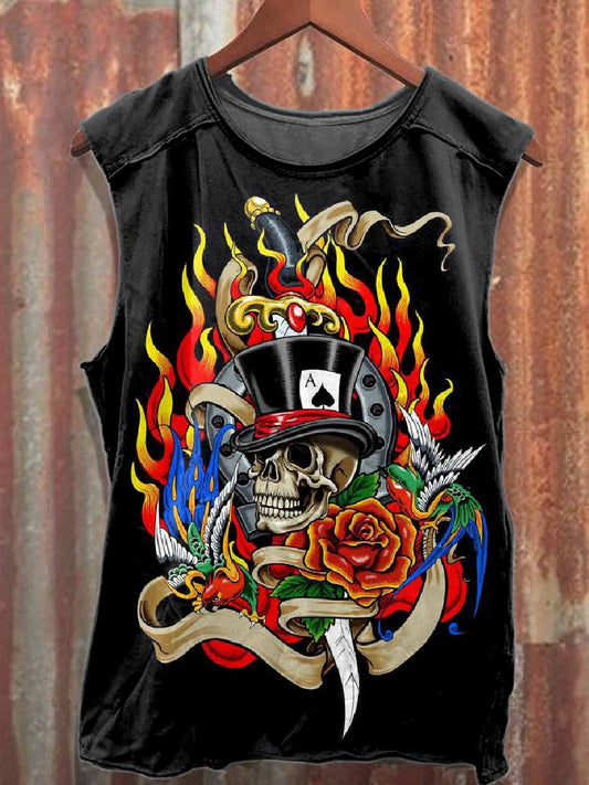 Retro Graffiti Print Casual Cotton Tank Top