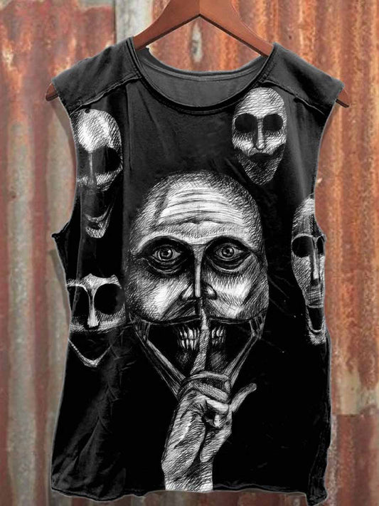 Dark Mask Graffiti Print Casual Cotton Tank Top