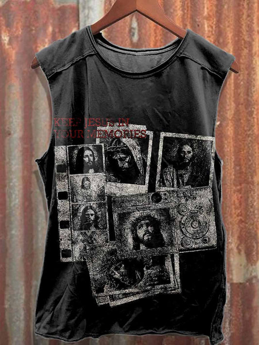 Dark Jesus Print Casual Cotton Tank Top