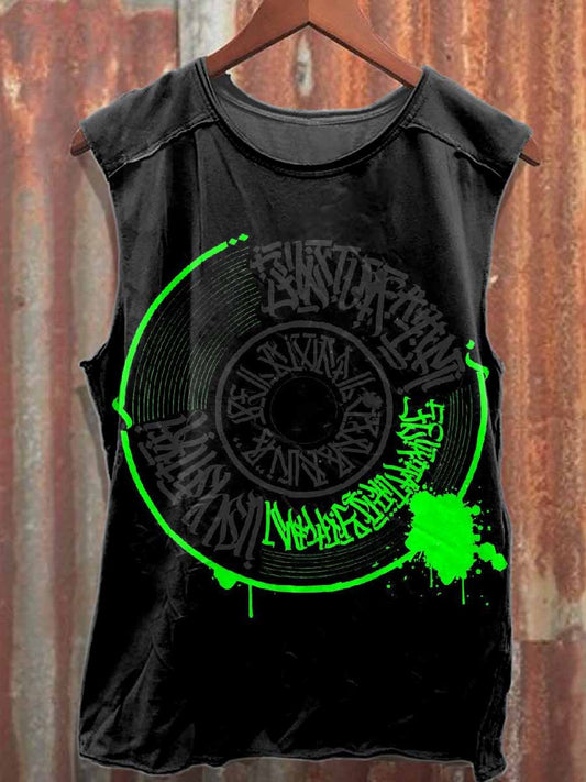 Retro Graffiti Print Casual Cotton Tank Top