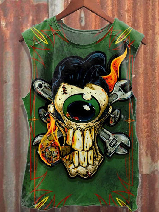 Retro Graffiti Print Casual Cotton Tank Top