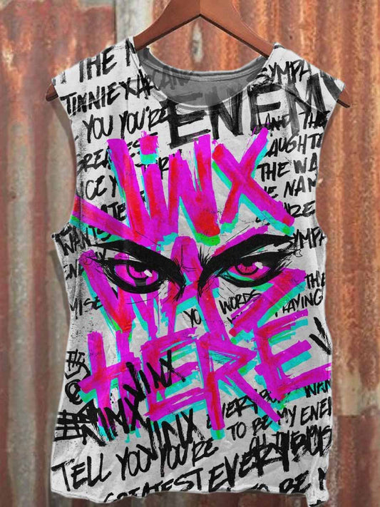 Retro Graffiti Print Casual Cotton Tank Top