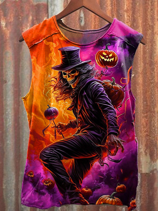 Men's Casual Halloween Skeleton Printed Tank Top