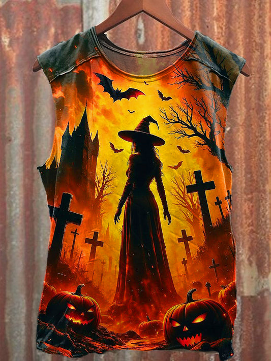 Men's Casual Halloween Witch Printed Tank Top