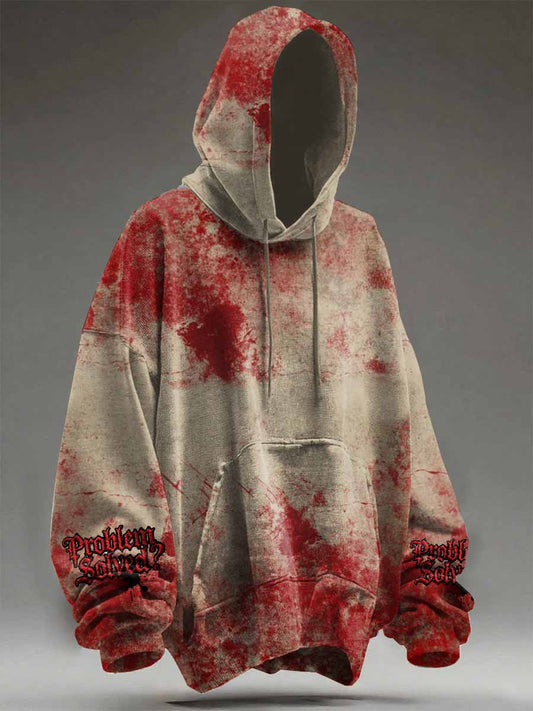 Unisex Vintage Bloody "Problem Solved" With Skull Art Hoodie Sweatshirt