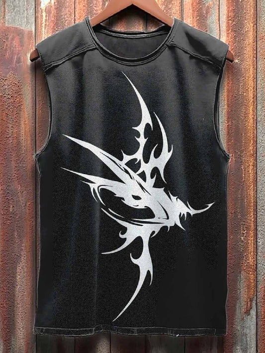 Retro Handprint Graffiti Printed Casual Cotton Tank Top