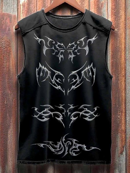 Retro Graffiti Printed Casual Cotton Tank Top