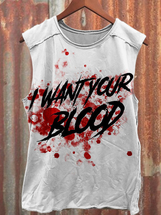 Men's Casual Halloween Gothic Blood Printed Tank Top