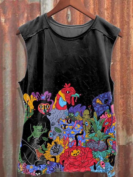 Retro Graffiti Printed Casual Cotton Tank Top