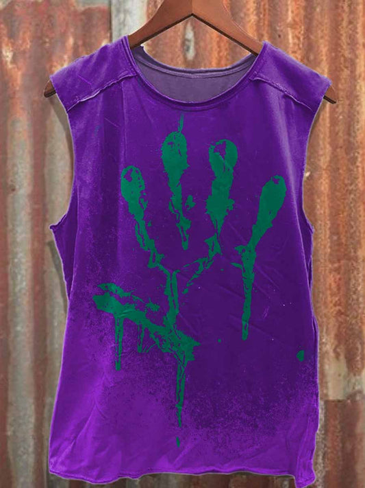 Retro Handprint Graffiti Printed Casual Cotton Tank Top