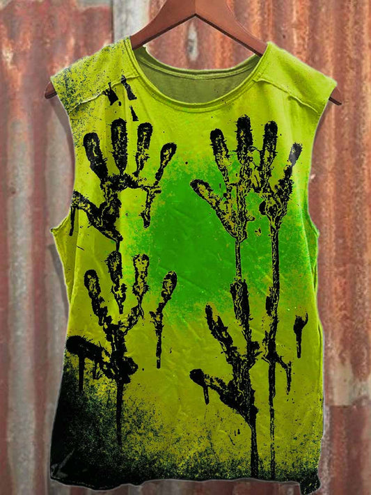 Retro Handprint Graffiti Printed Casual Cotton Tank Top