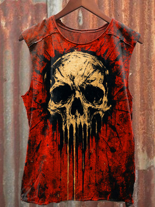 Men's Casual Halloween Gothic Blood Skull Printed Tank Top