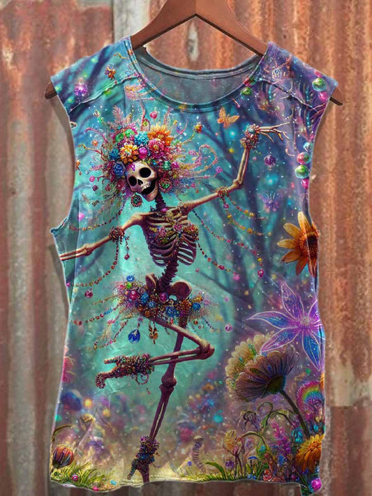 Retro Graffiti Skull Printed Casual Cotton Tank Top