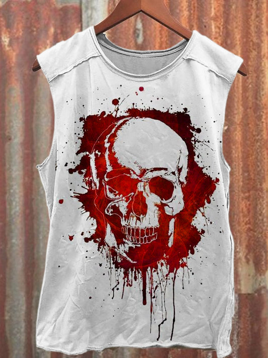 Men's Casual Halloween Gothic Blood Skull Printed Tank Top