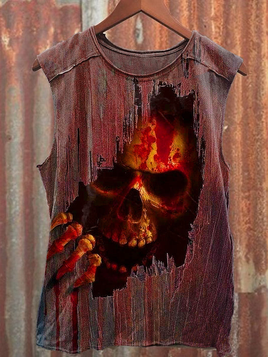Men's Casual Halloween Gothic Blood Skull Printed Tank Top