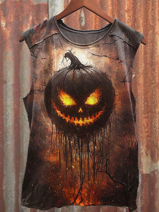 Men's Casual Halloween Pumpkin Printed Tank Top