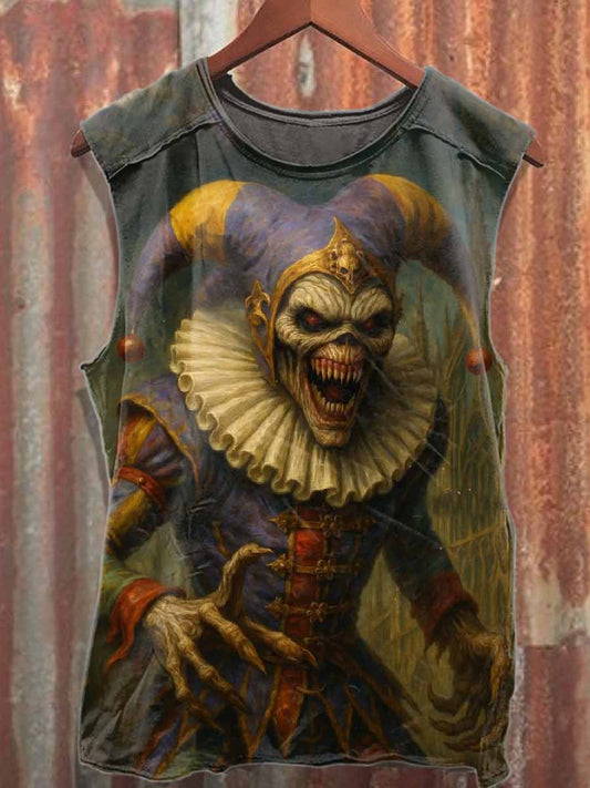 Retro Clown Music Skull Print Casual Cotton Tank Top