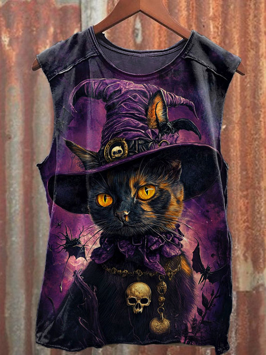 Men's Casual Halloween Cute Cat Printed Tank Top
