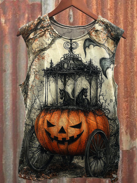 Men's Casual Halloween Pumpkin Carriage Printed Tank Top